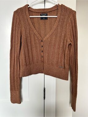 Abercrombie & Fitch Warm Knit Brown Cropped Cardigan Sweater